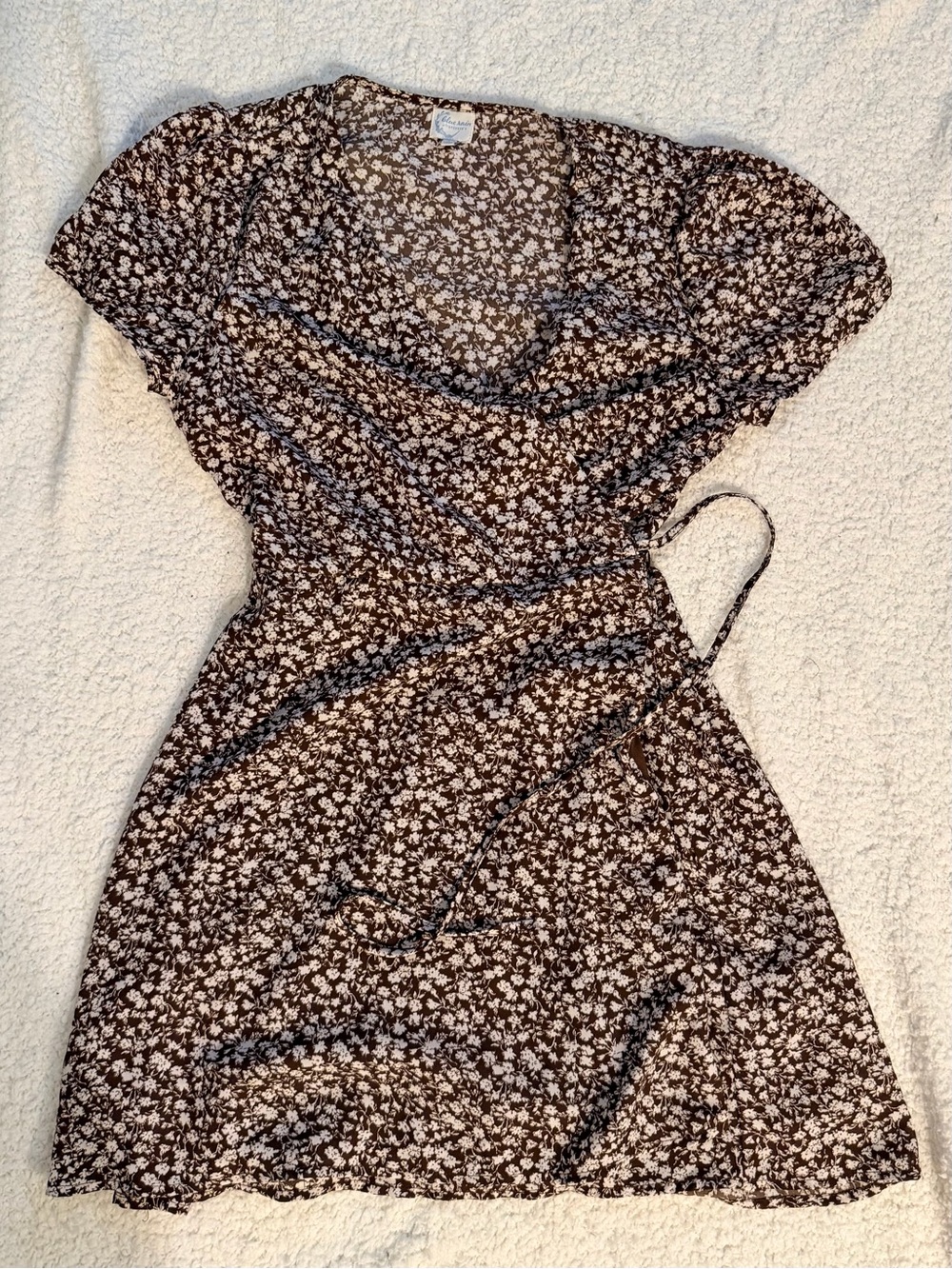 Brown Floral Wrap Dress with Soft Sleeves